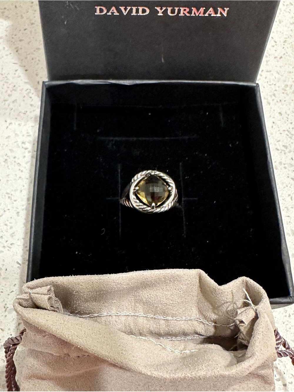 David Yurman Sterling Silver Ring with Smoky Brown Gemstone